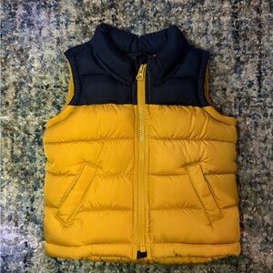 Old Navy Mustard and Navy Frost Free Puffer Vest 12-18 months